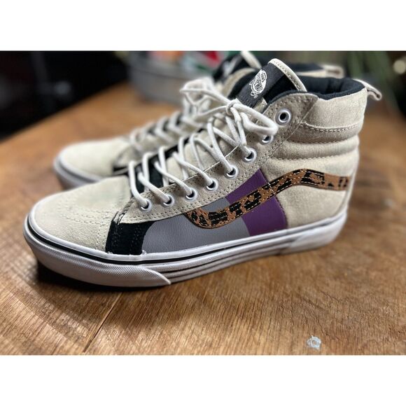 Vans Sk8-Hi Shoe- Heiq Eco-dry Water repellent with leopard print M/ 7.5 W/ 9 - Picture 1 of 9